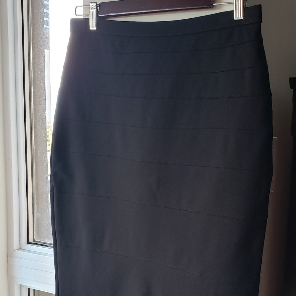 Thalian Black Pencil Bodycon Stretchy Skirt, 4